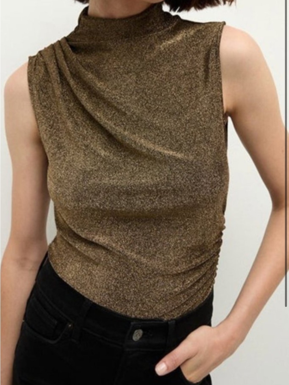 Veronica Beard Mylie Metallic Gold Sleeveless Mock Neck Camisole size S